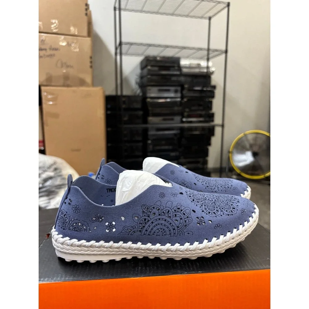Bernie Mev TW09 Navy Laser Cut Floral Memory Foam Slip On Sneakers 37 US 6